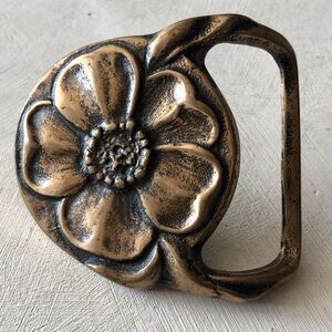 Vintage 1974 Solid Brass Belt Buckle Windflower Hippie Boho Tech Ether Guild